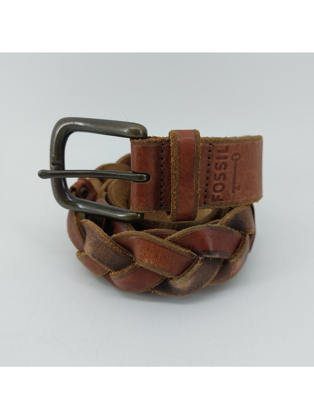 Fossil Womens Small Brown Belt Medium Braided Genuine Leather Boho
